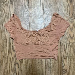 tan rouched crop top by pacsun